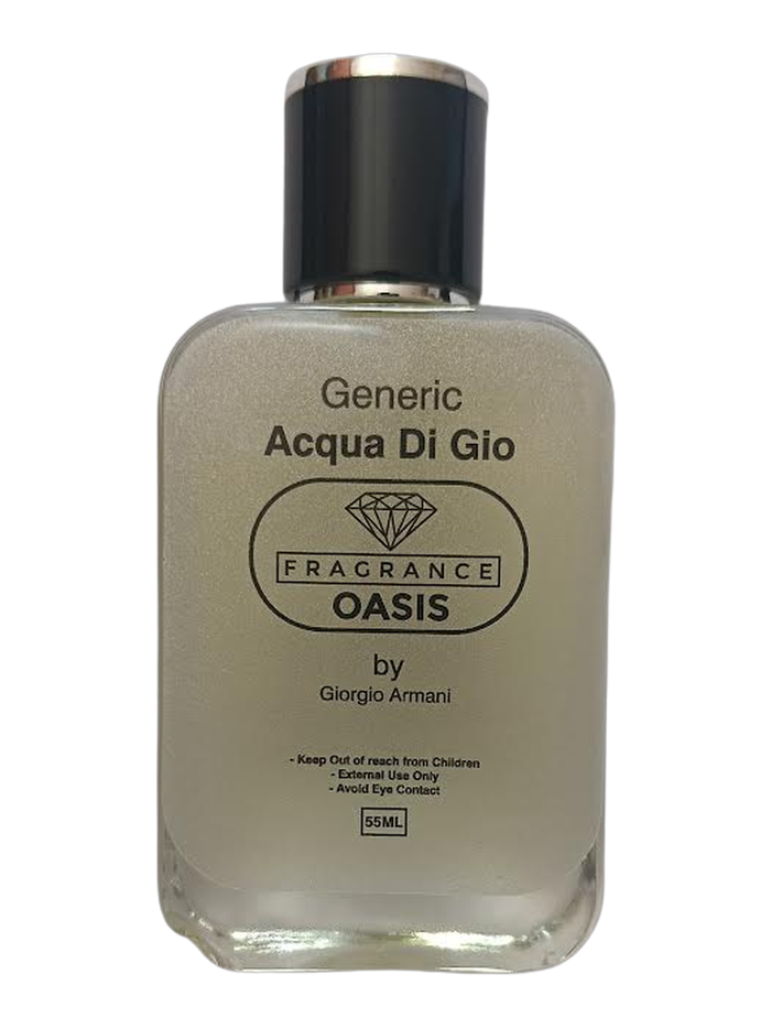 Fragrance Oasis 55 ml bottle inspired by Acqua Di Gio, on a transparent background