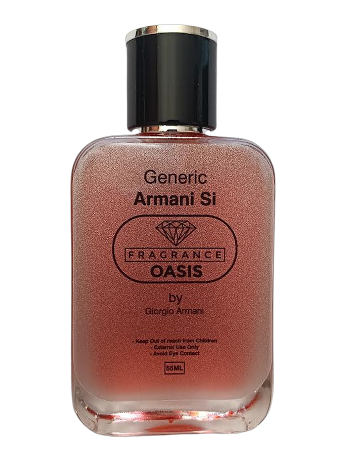 Fragrance Oasis 55 ml bottle inspired by Armani Si, on a transparent background
