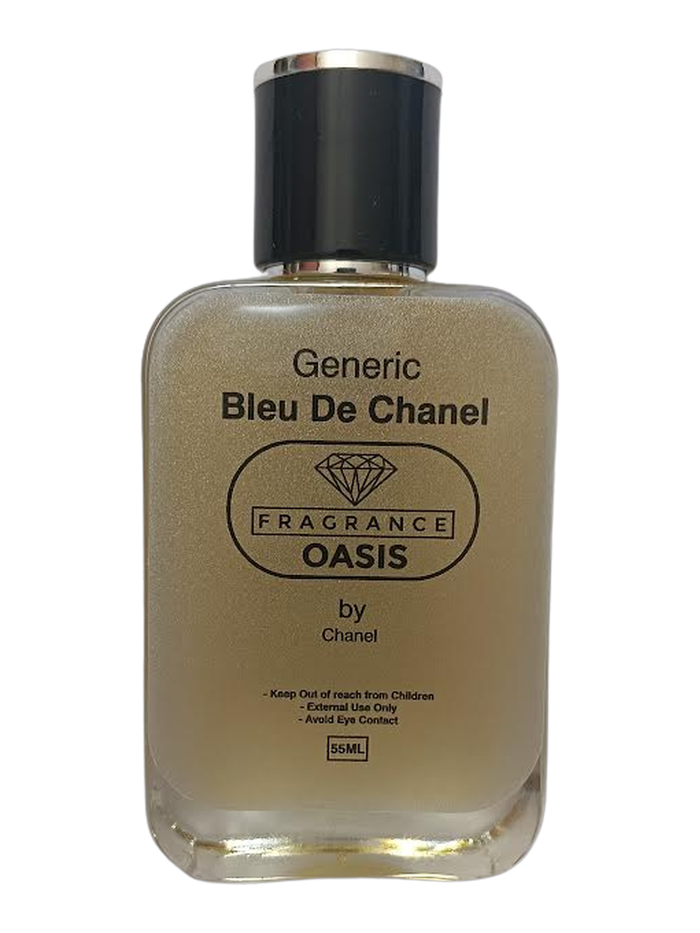 Fragrance Oasis 55 ml bottle inspired by Bleu De Chanel, on a transparent background