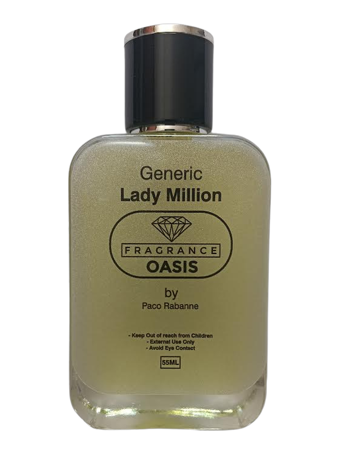 Fragrance Oasis 55 ml bottle inspired by Lady Million, on a transparent background